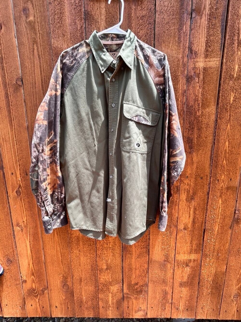 Vintage Men's Long Sleeve Hunting Shirt Camo Olive Green Gorpcore - Large